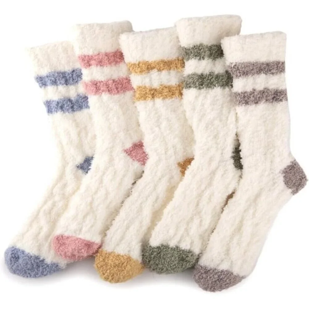 COOVAN Womens Fuzzy Slipper Socks 5-Pairs Winter Plush Cozy Soft Size 6-10